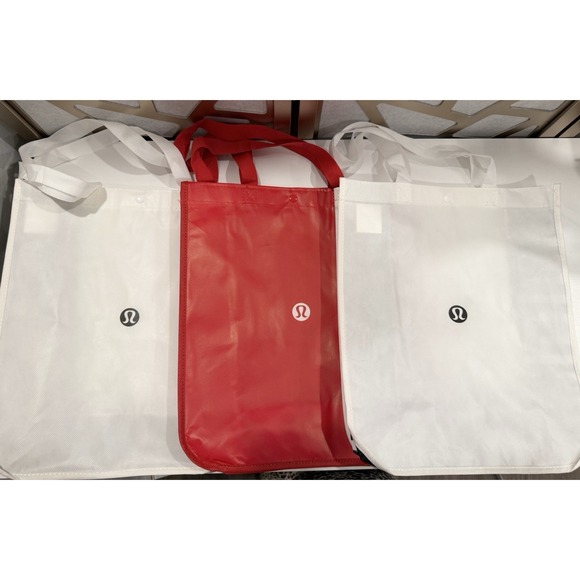 lululemon athletica Handbags - New Lululemon Reusable Button Large Tote Shopper Shopping Bag Lot 3 White & Red